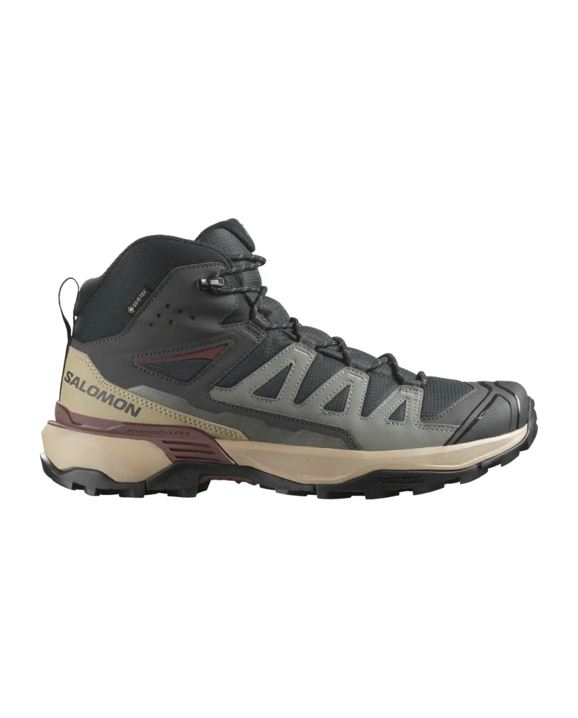 Salomon X Ultra 360 Mid GTX v temni barvi, pogled s strani.